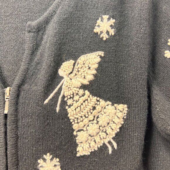 Talbots Lamb Wool Angora Angel Sweater XL Snowflake Embroidered Black Cardigan - Picture 5 of 14